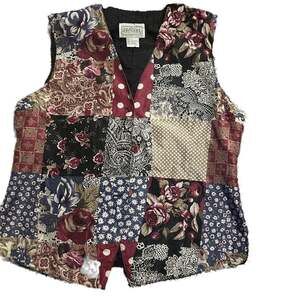 Vintage 90s Silk Croquet Floral Patchwork Grandma Layering Vest Cottagecore